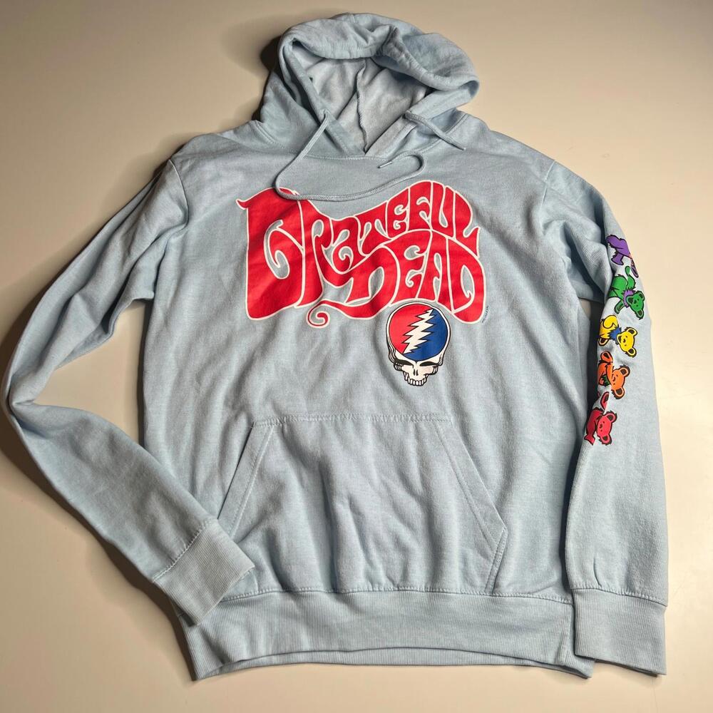 Grateful Dead Liquid Blue Hoodie M Light Blue Dancing Bears Steal Your Face Grap